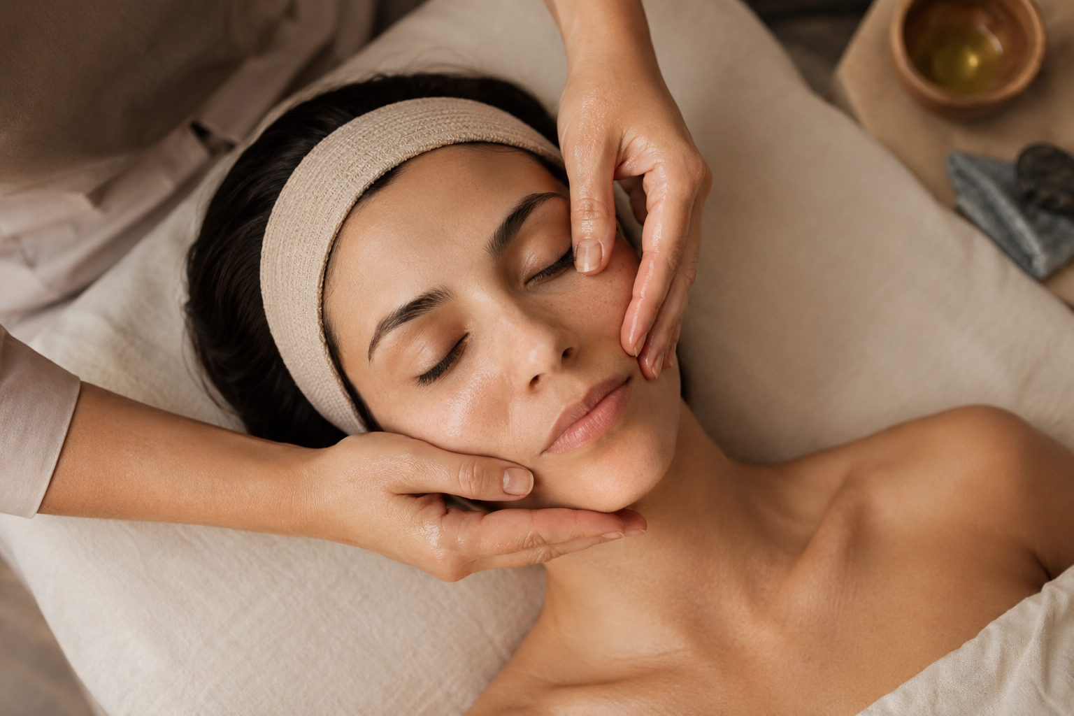 Facial massage, close detail